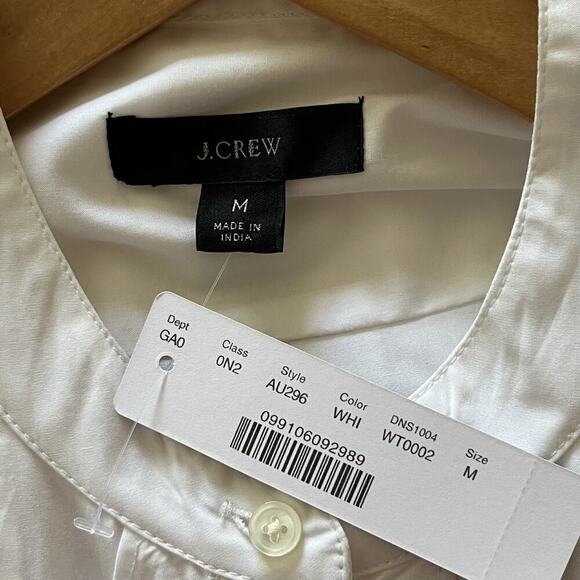 J Crew Band Collar Ruffle Button Up Shirt Size M White Preppy Office Career NWT - Picture 5 of 6